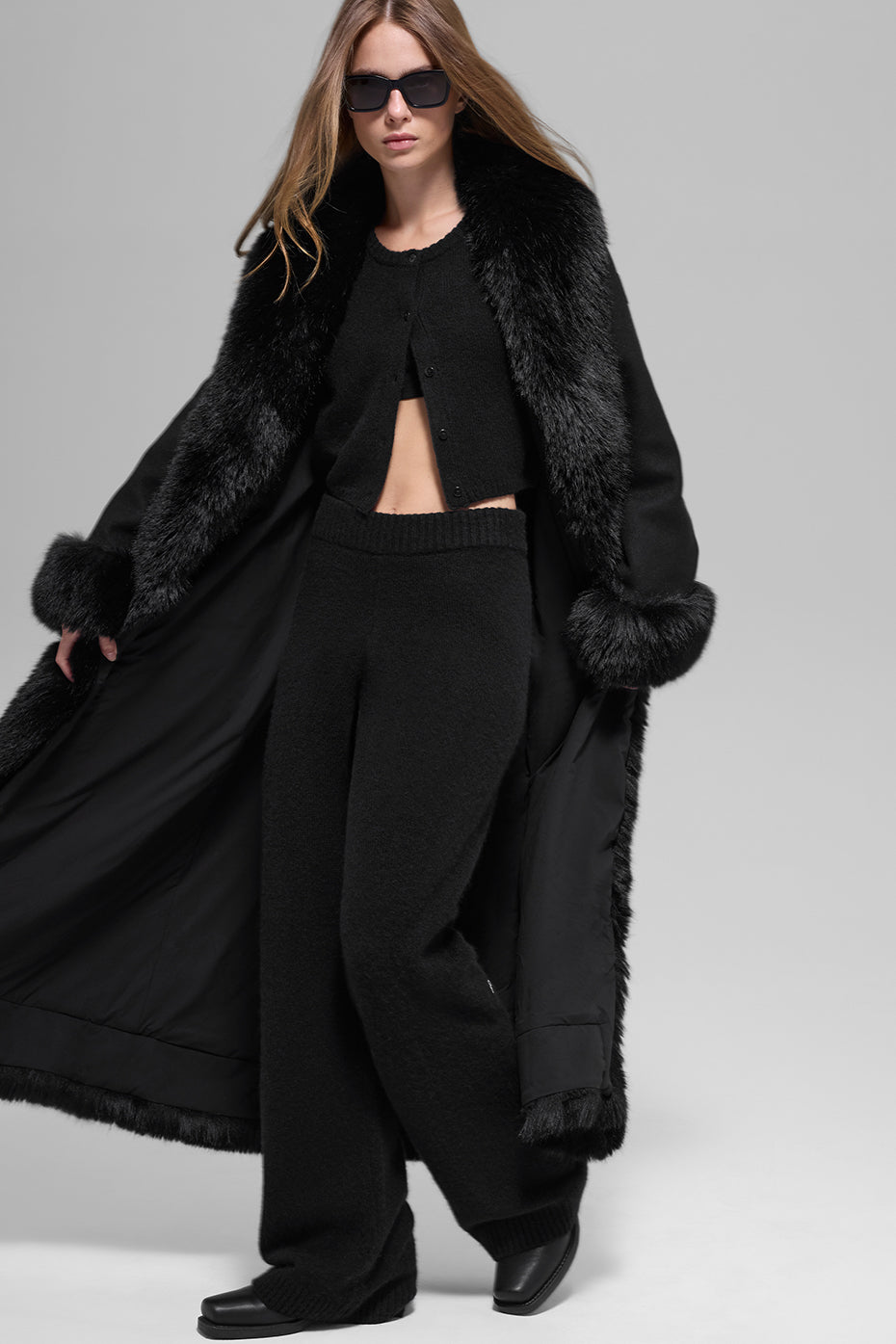 Alo Yoga Faux Fur Trimmed Longline Coat - Black