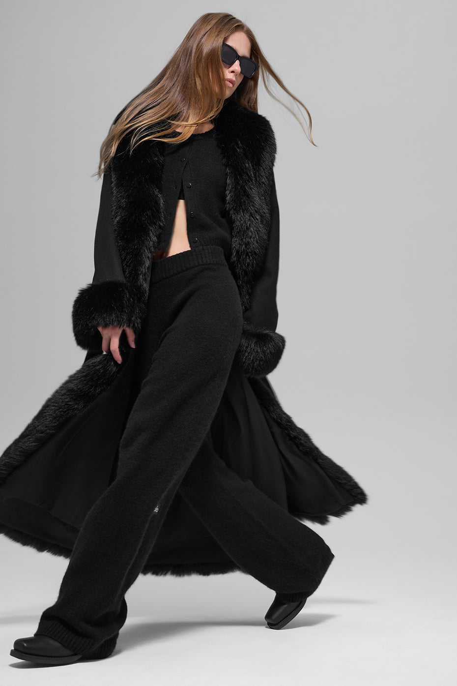 Alo Yoga Faux Fur Trimmed Longline Coat - Black