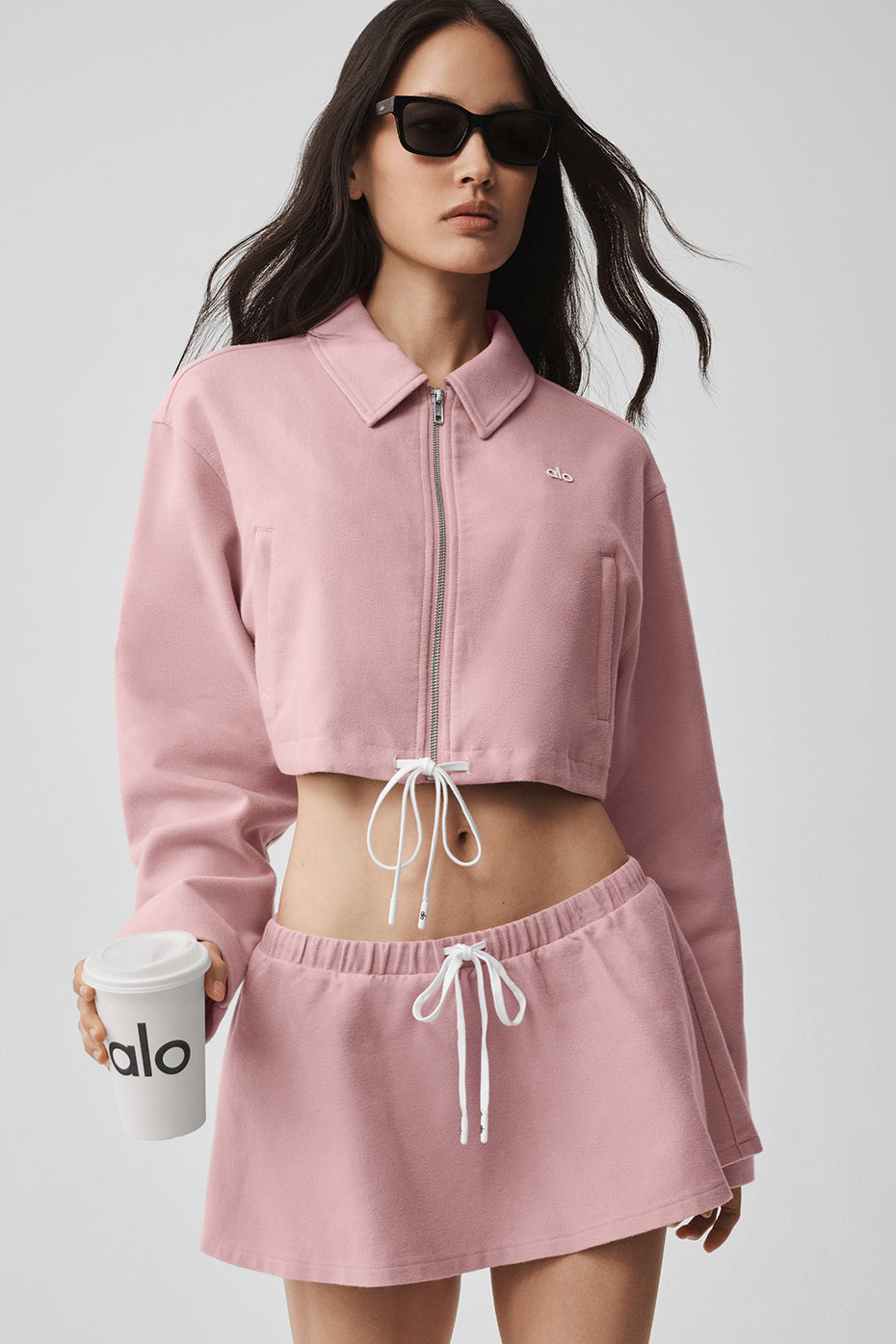 Alo Yoga Cropped Fan Favorite Full Zip Jacket - Vintage Pink