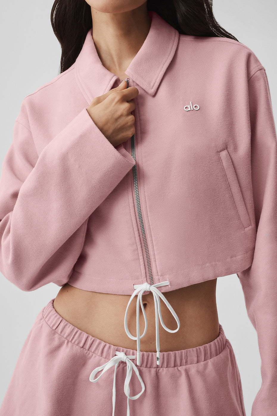 Alo Yoga Cropped Fan Favorite Full Zip Jacket - Vintage Pink