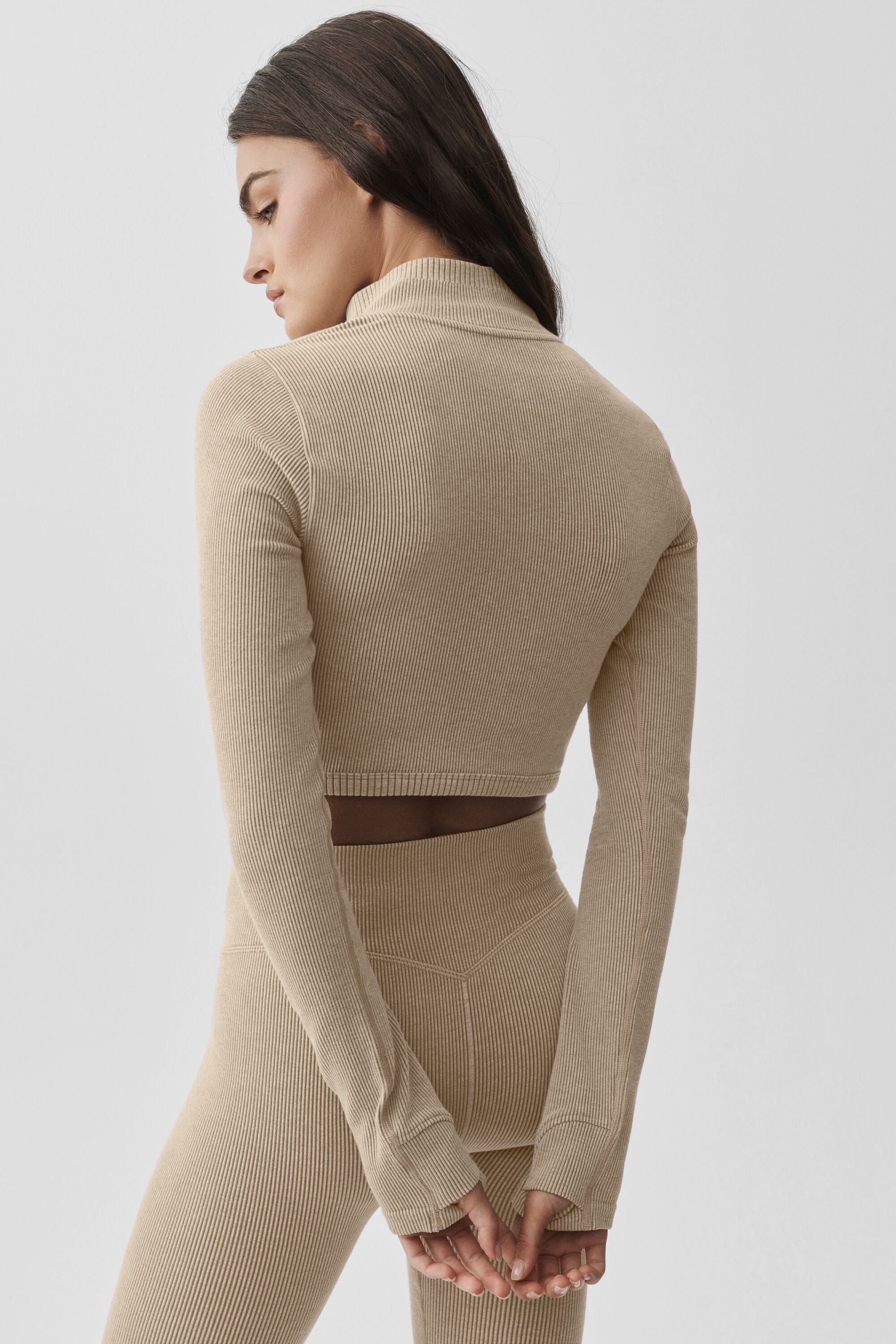 Alo Yoga Seamless Two Tone Rib Jacket - Gravel Heather