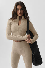 Alo Yoga Seamless Two Tone Rib Jacket - Gravel Heather