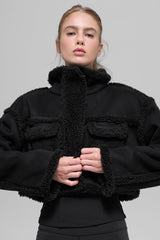 Alo Yoga Faux Shearling Snowfall Cropped Jacket - Black