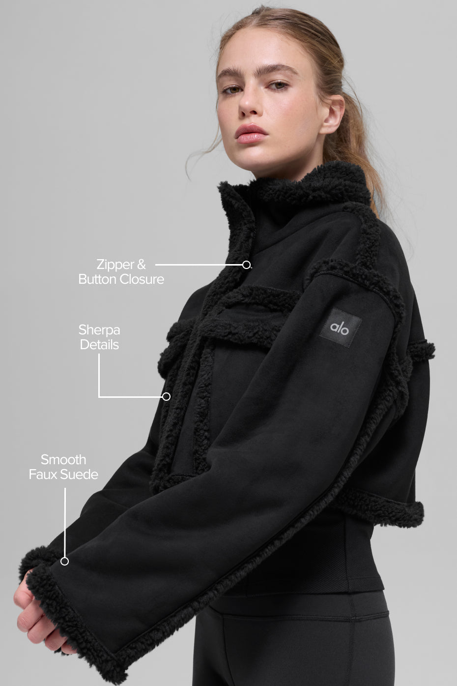 Alo Yoga Faux Shearling Snowfall Cropped Jacket - Black