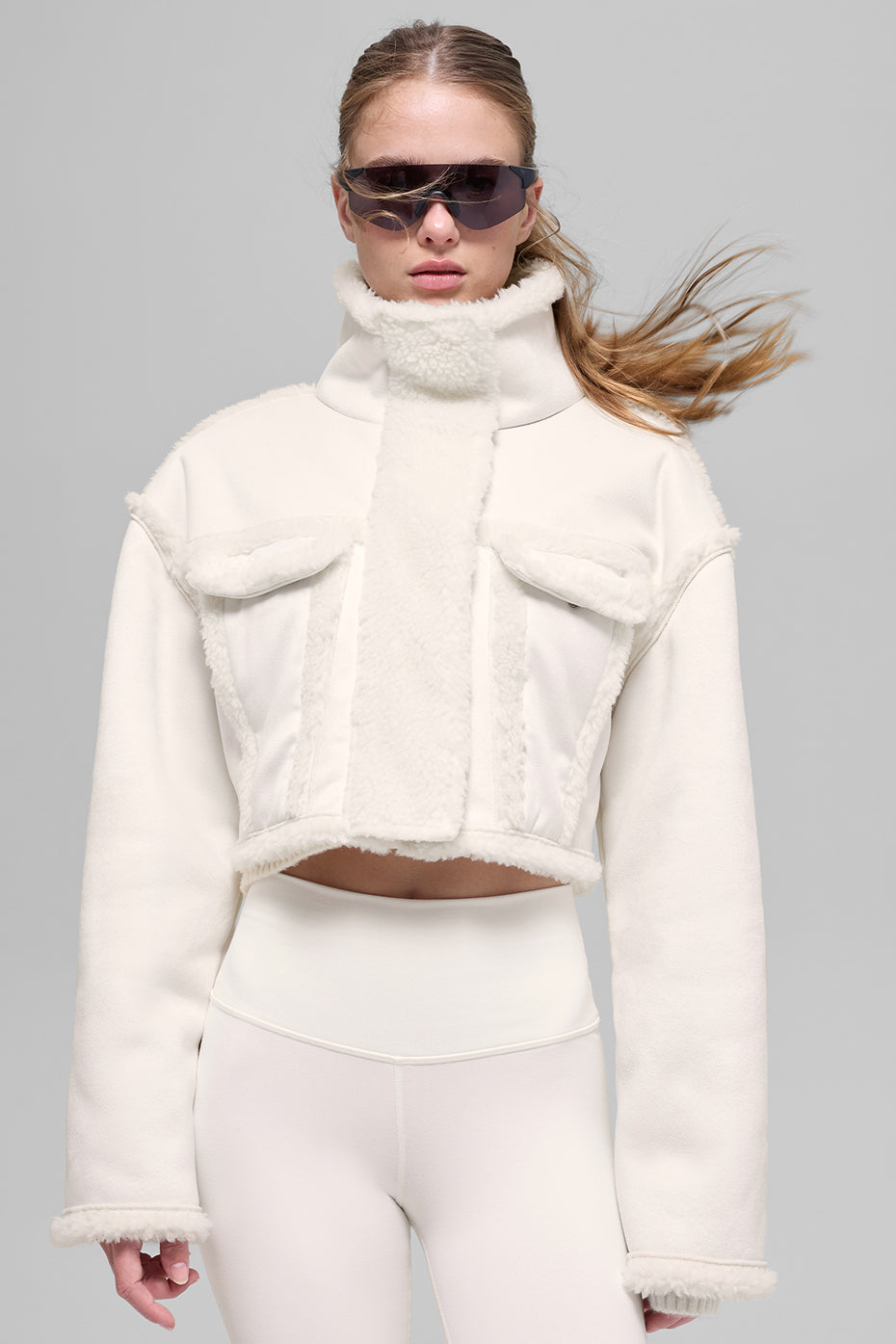 Alo Yoga Faux Shearling Snowfall Cropped Jacket - Ivory
