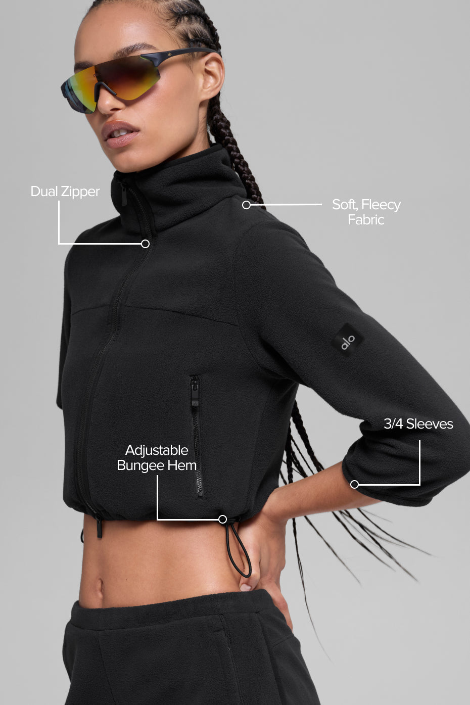 Alo Yoga Polar Fleece Retreat Cropped Jacket - Black