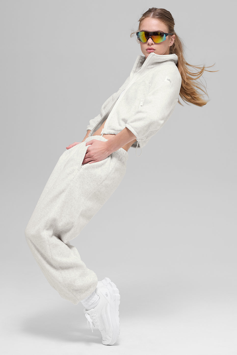 Alo Yoga Polar Fleece Retreat Cropped Jacket - White Heather Grey