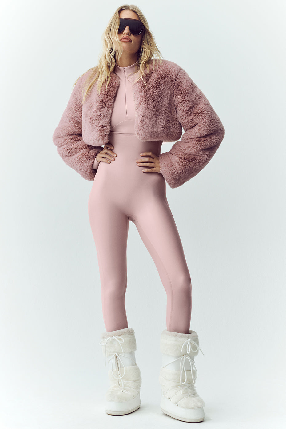 Alo Yoga Faux Fur Chic Cropped Jacket - Pink Champagne