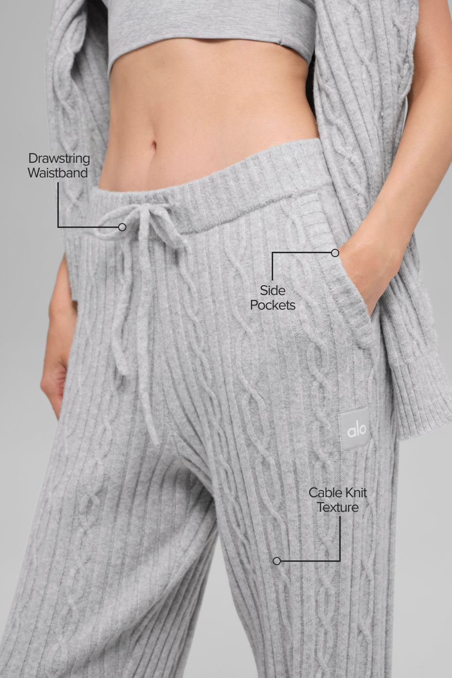 Alo Yoga Cable Knit Winter Bliss Pant - Athletic Heather Grey