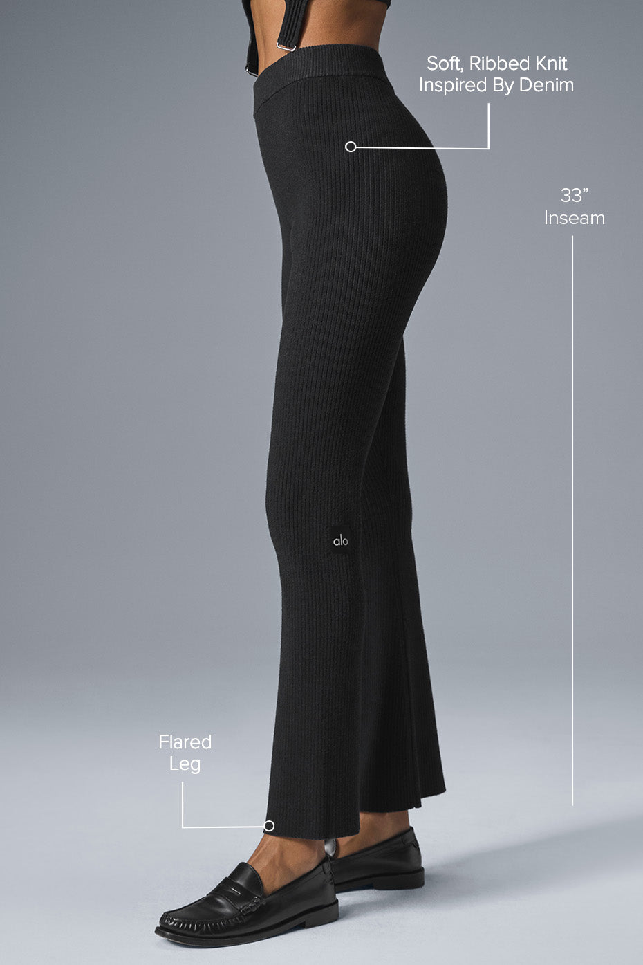 Alo Yoga Denim Knit High-Waist Flare Pant - Black/Anthracite