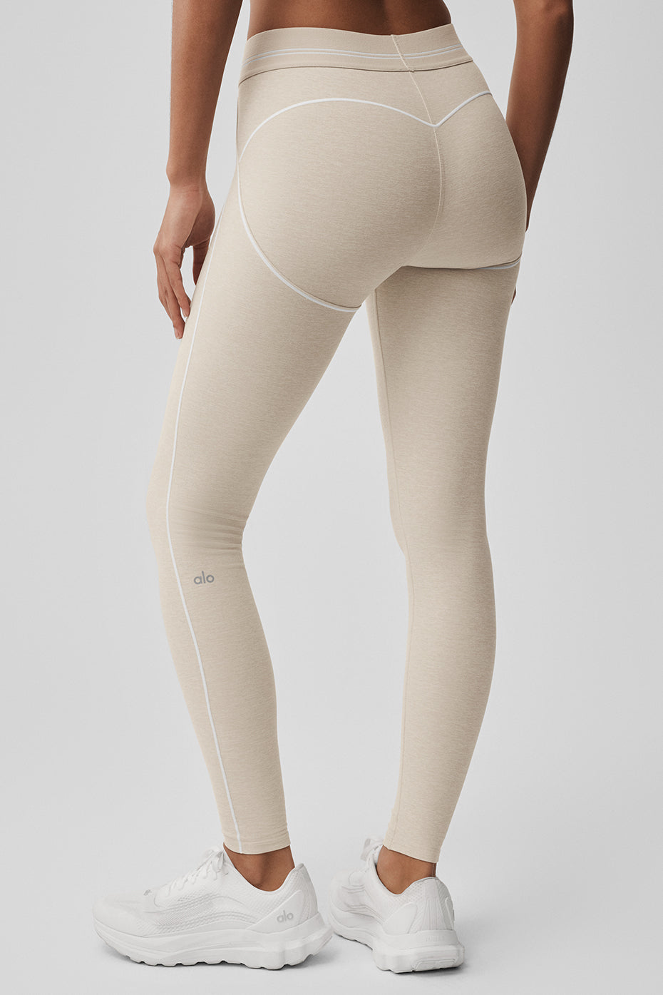 Alo Yoga Alosoft High-Waist Heart Throb Legging - Oatmeal Heather/White