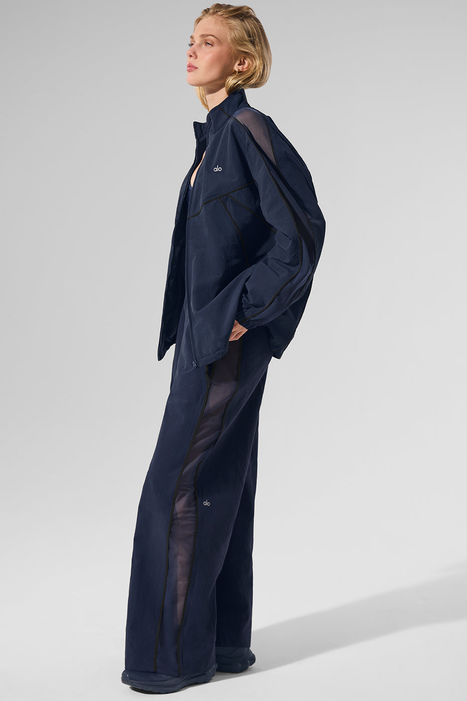 Alo Yoga High-Waist Origin Wide Leg Track Pant - Navy/Black