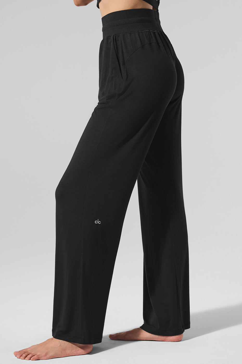 Alo Yoga Semi-Sheer Delicate Lounge Flare Pant (Regular) - Black