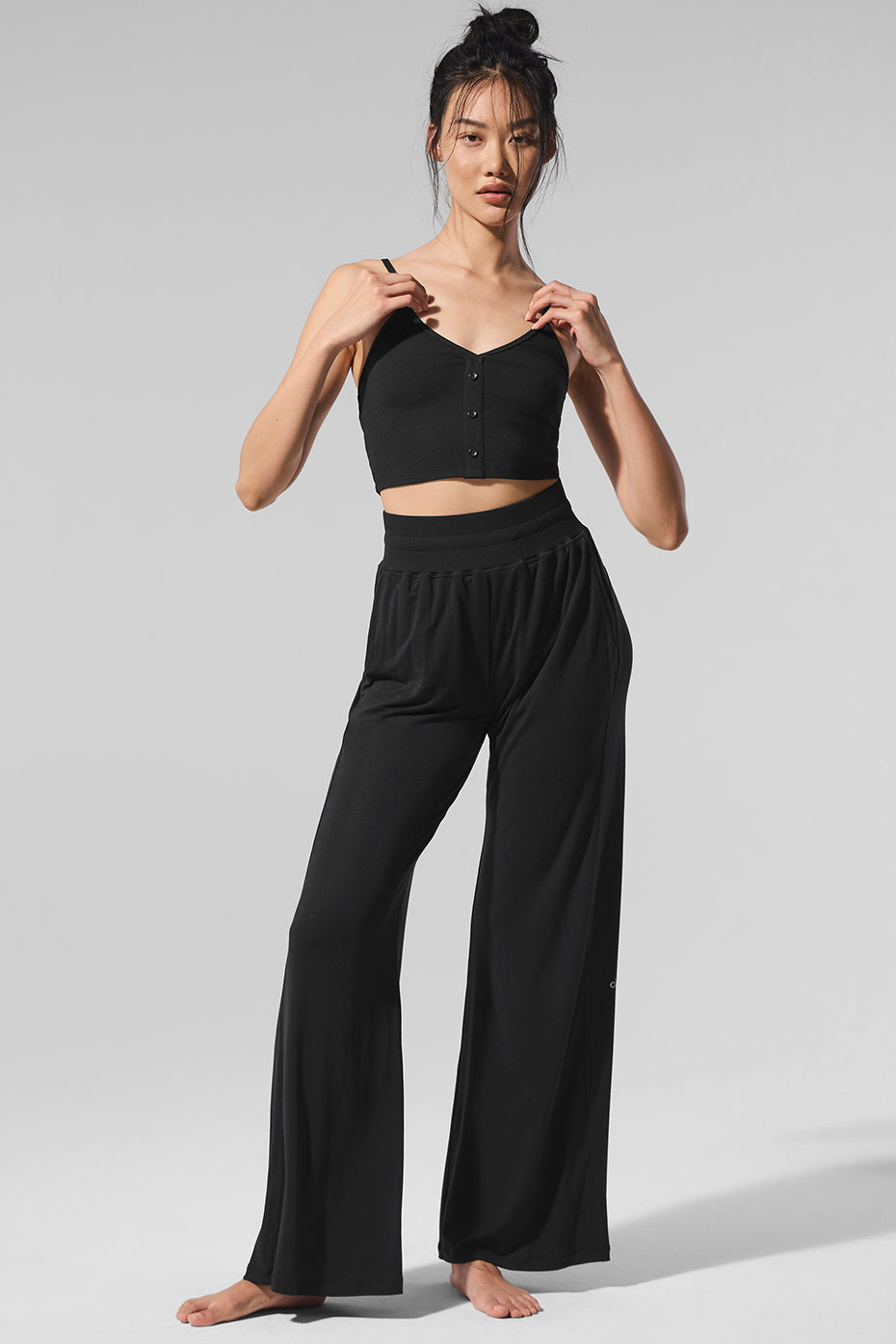 Alo Yoga Semi-Sheer Delicate Lounge Flare Pant (Regular) - Black