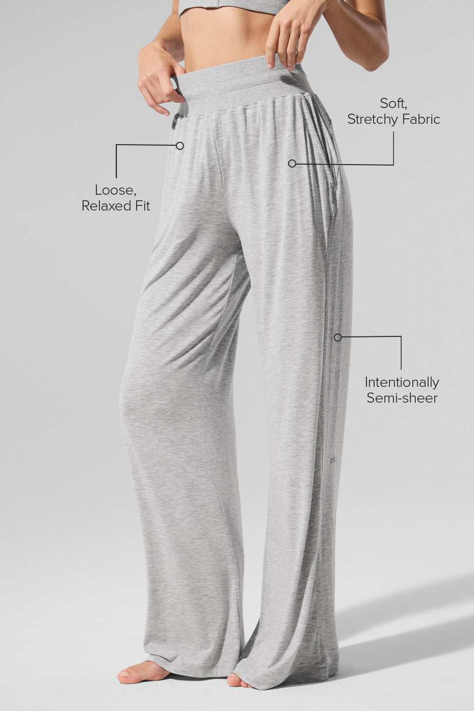 Alo Yoga Semi-Sheer Delicate Lounge Flare Pant (Regular) - Athletic Heather Grey