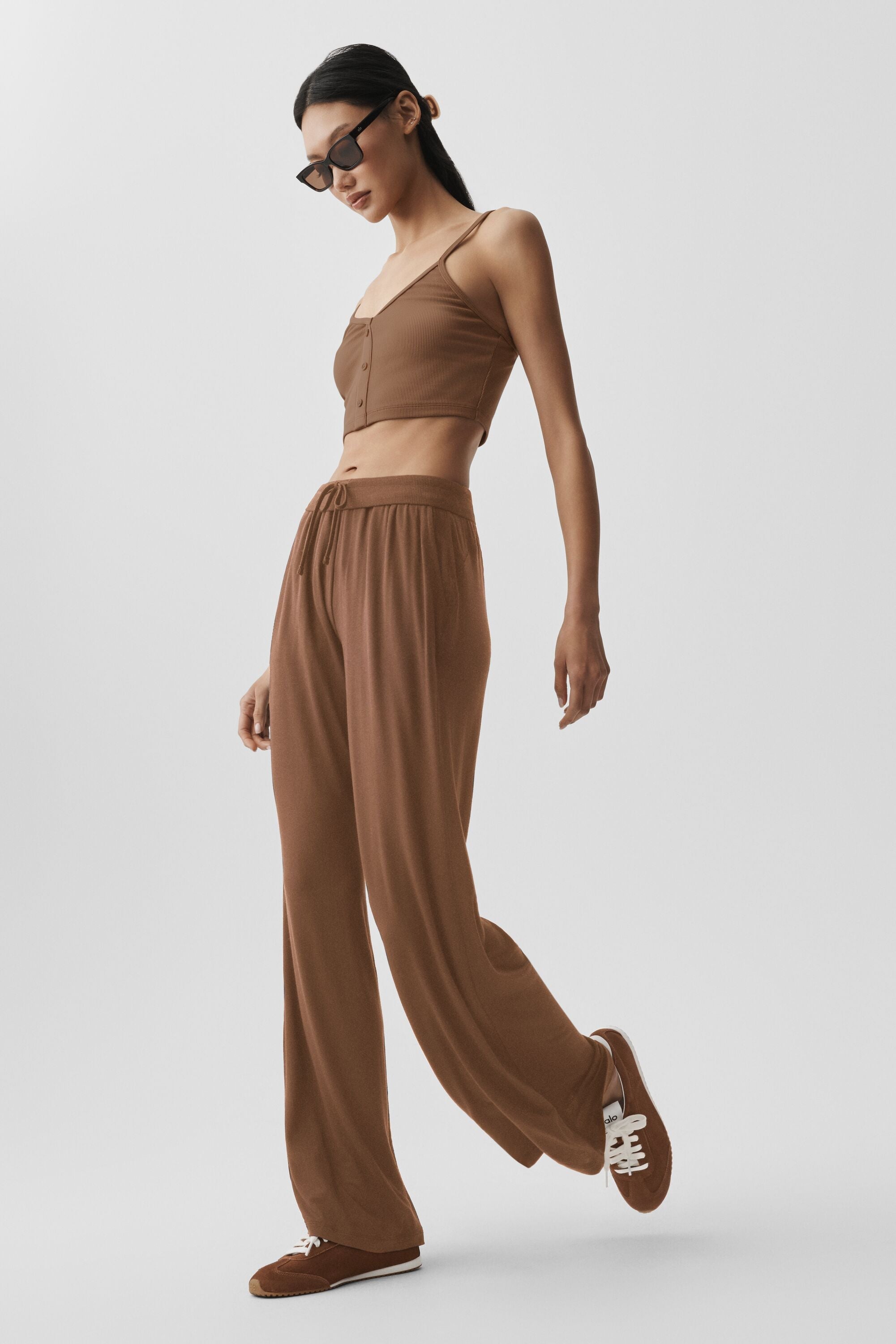 Alo Yoga Semi-Sheer Delicate Lounge Flare Pant (Regular) - Sun Kissed Brown
