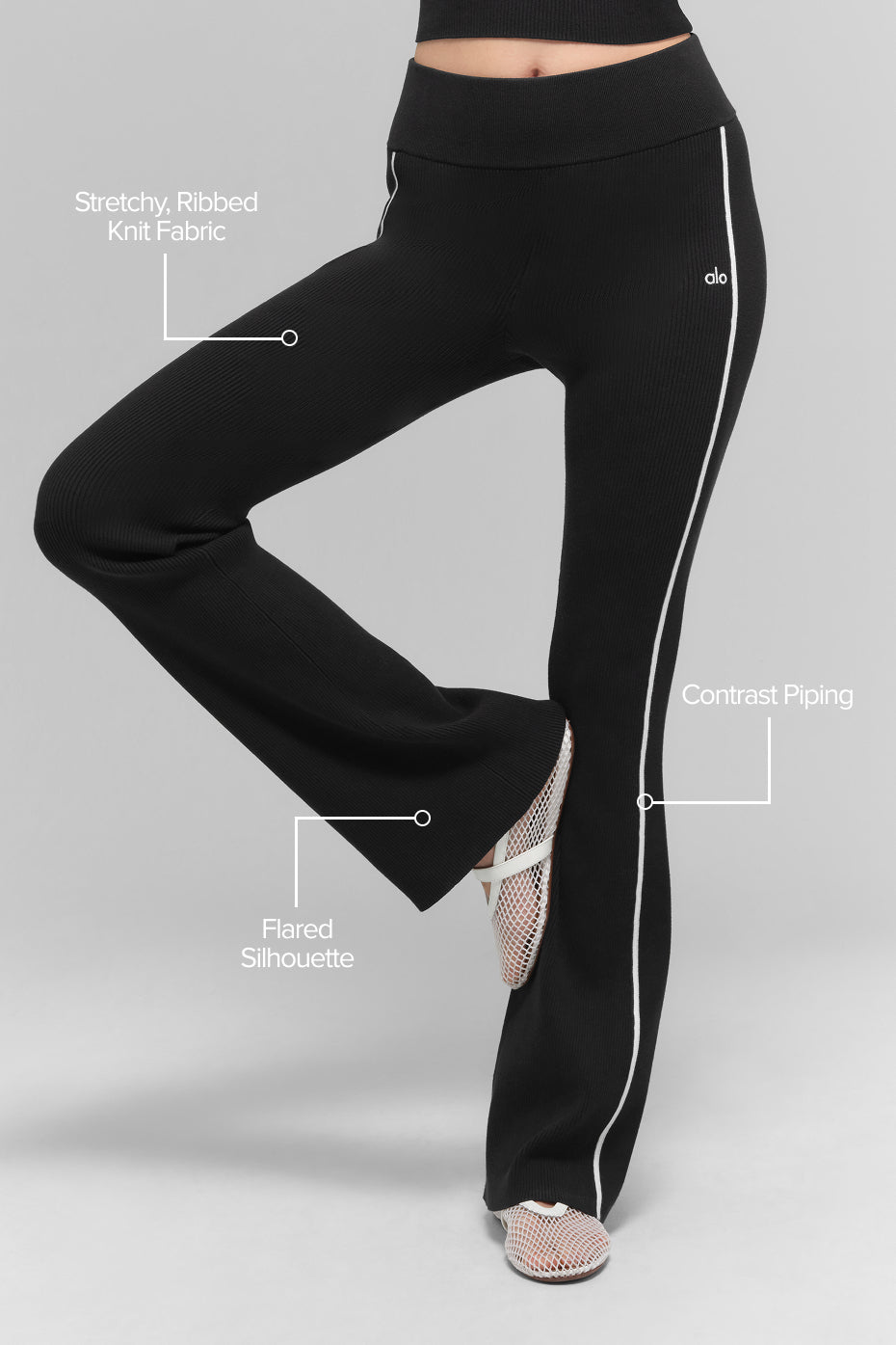 Alo Yoga Ribbed Sweater Knit Highline Flare Pant - Black/White