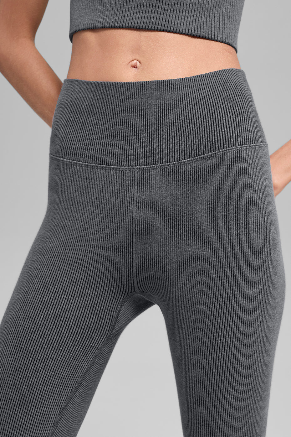Alo Yoga Seamless High-Waist Two Tone Rib Legging - Dark Misty Grey Heather