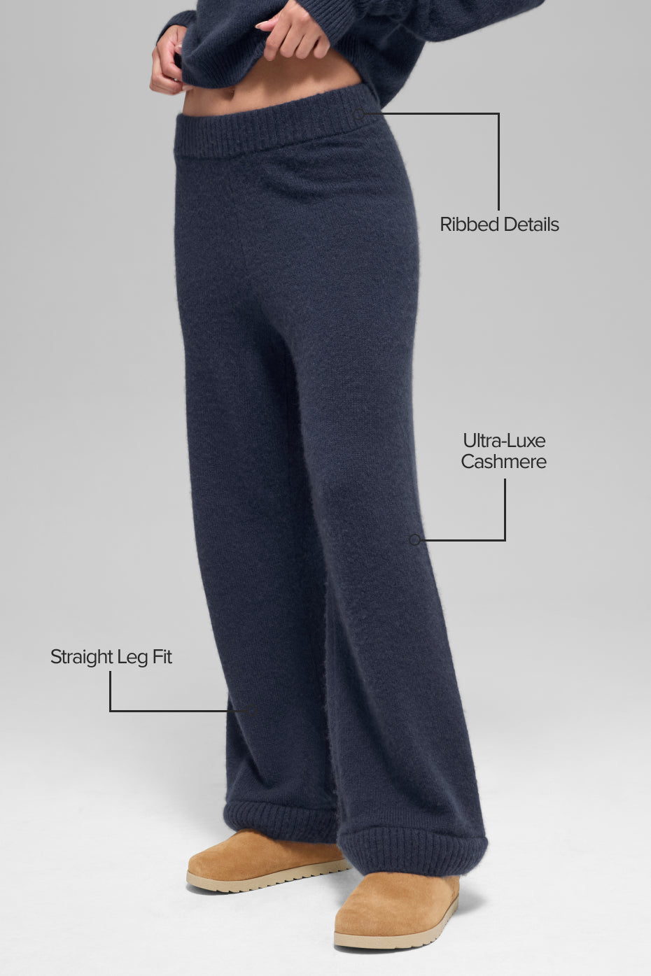 Alo Yoga Wool Cashmere High-Waist New Class Wide Leg Pant - Navy
