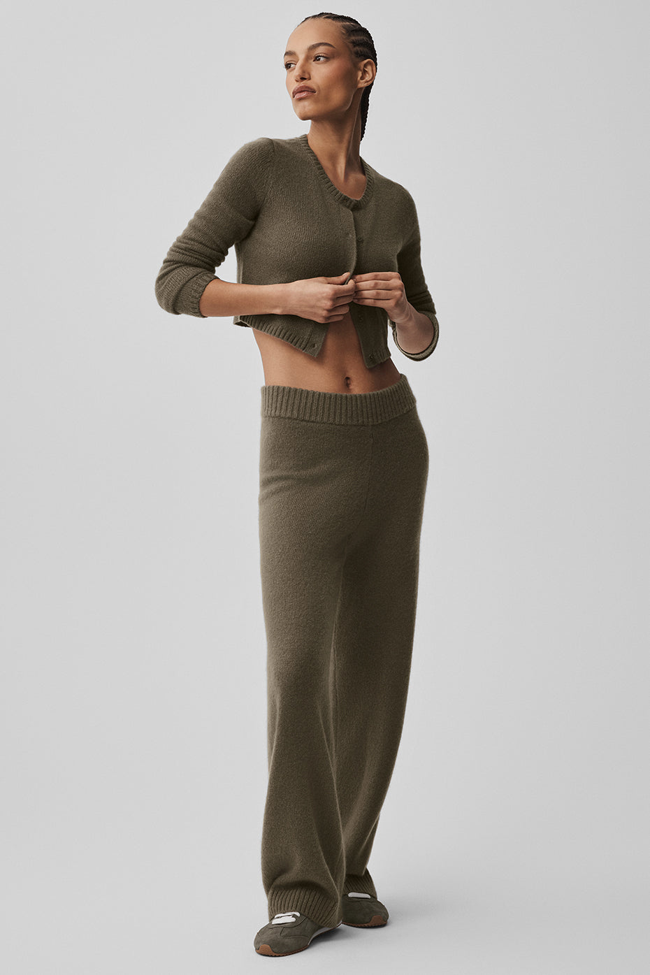 Alo Yoga Wool Cashmere High-Waist New Class Wide Leg Pant - Olive Tree