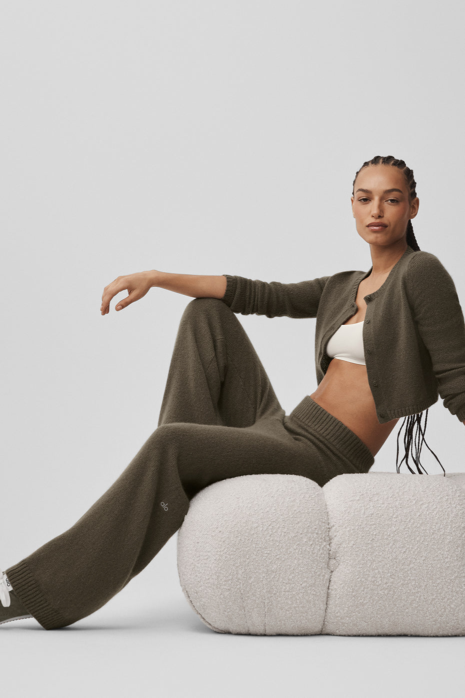 Alo Yoga Wool Cashmere High-Waist New Class Wide Leg Pant - Olive Tree