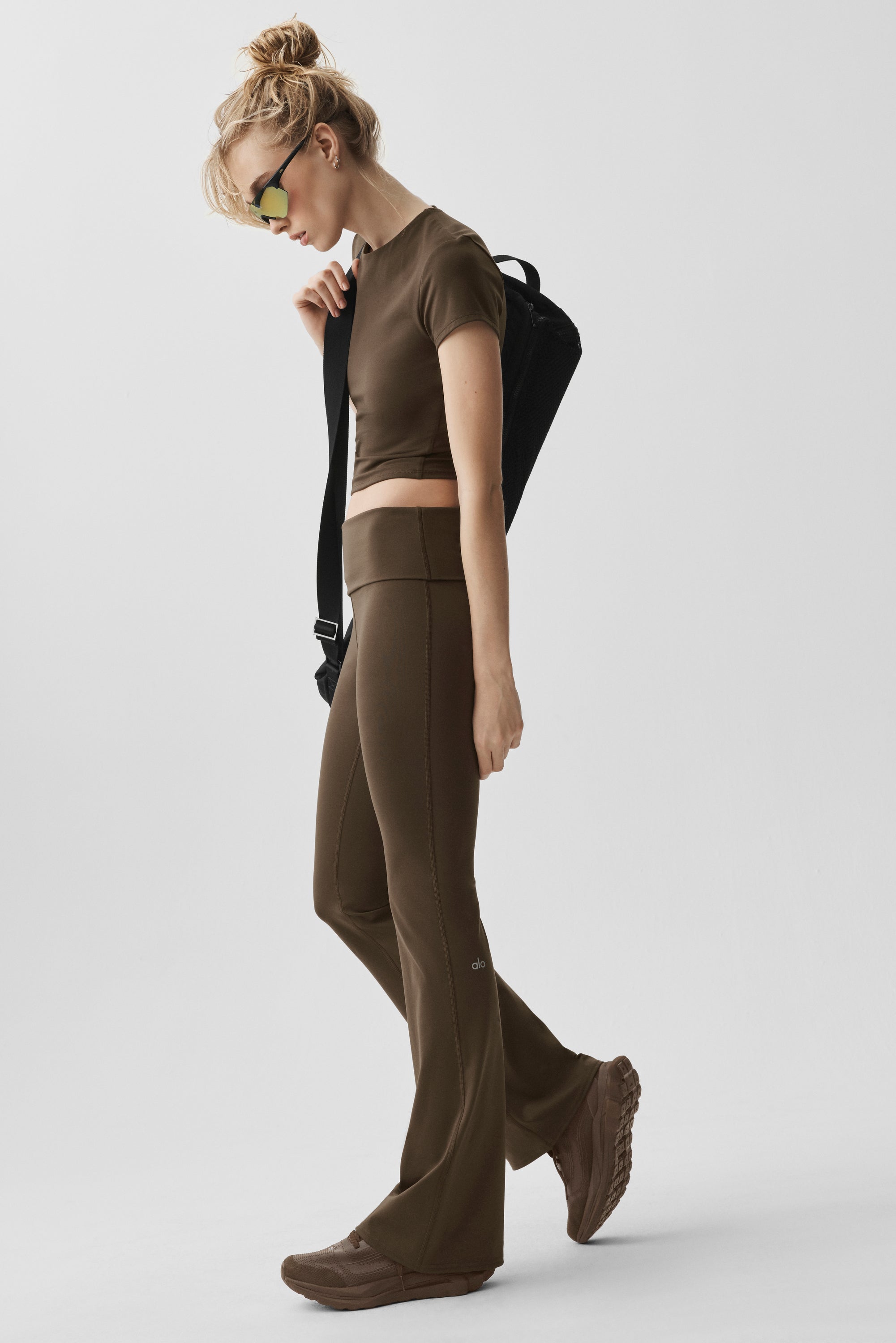 Alo Yoga ALO Softsculpt Foldover Flare Legging (Regular) - Espresso