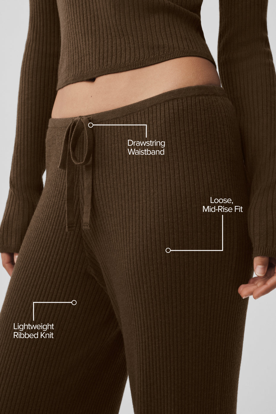 Alo Yoga Sweater Knit Mid-Rise Unwind Wide Leg Pant - Espresso