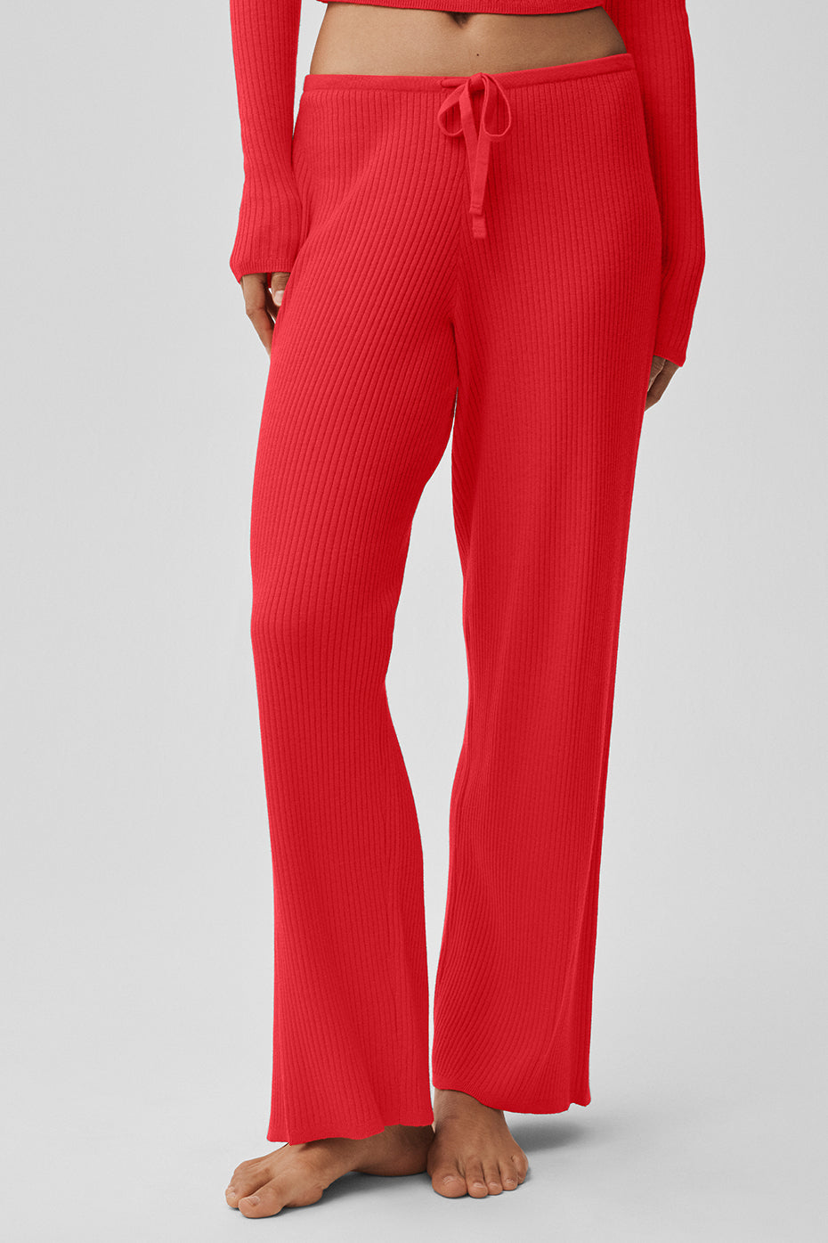 Alo Yoga Sweater Knit Mid-Rise Unwind Wide Leg Pant - Bright Red