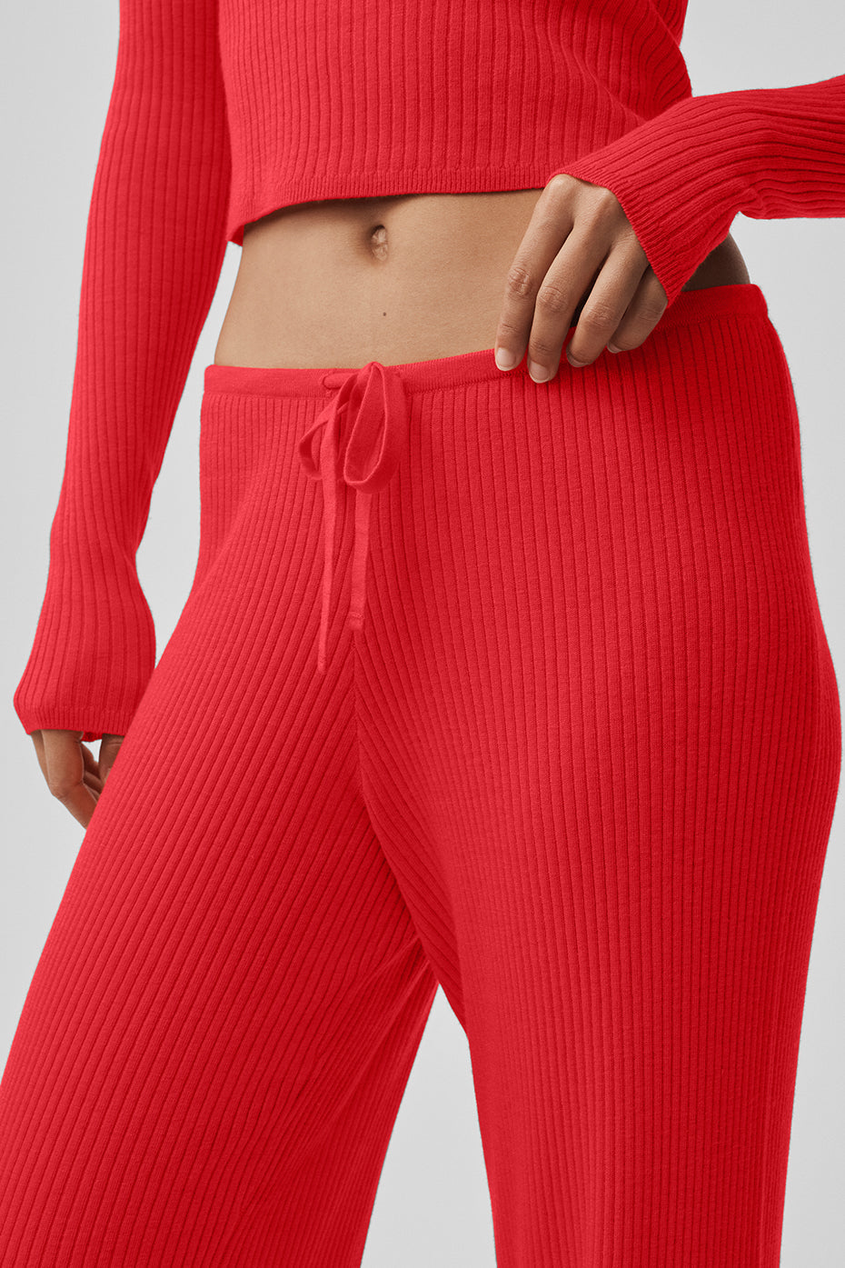 Alo Yoga Sweater Knit Mid-Rise Unwind Wide Leg Pant - Bright Red