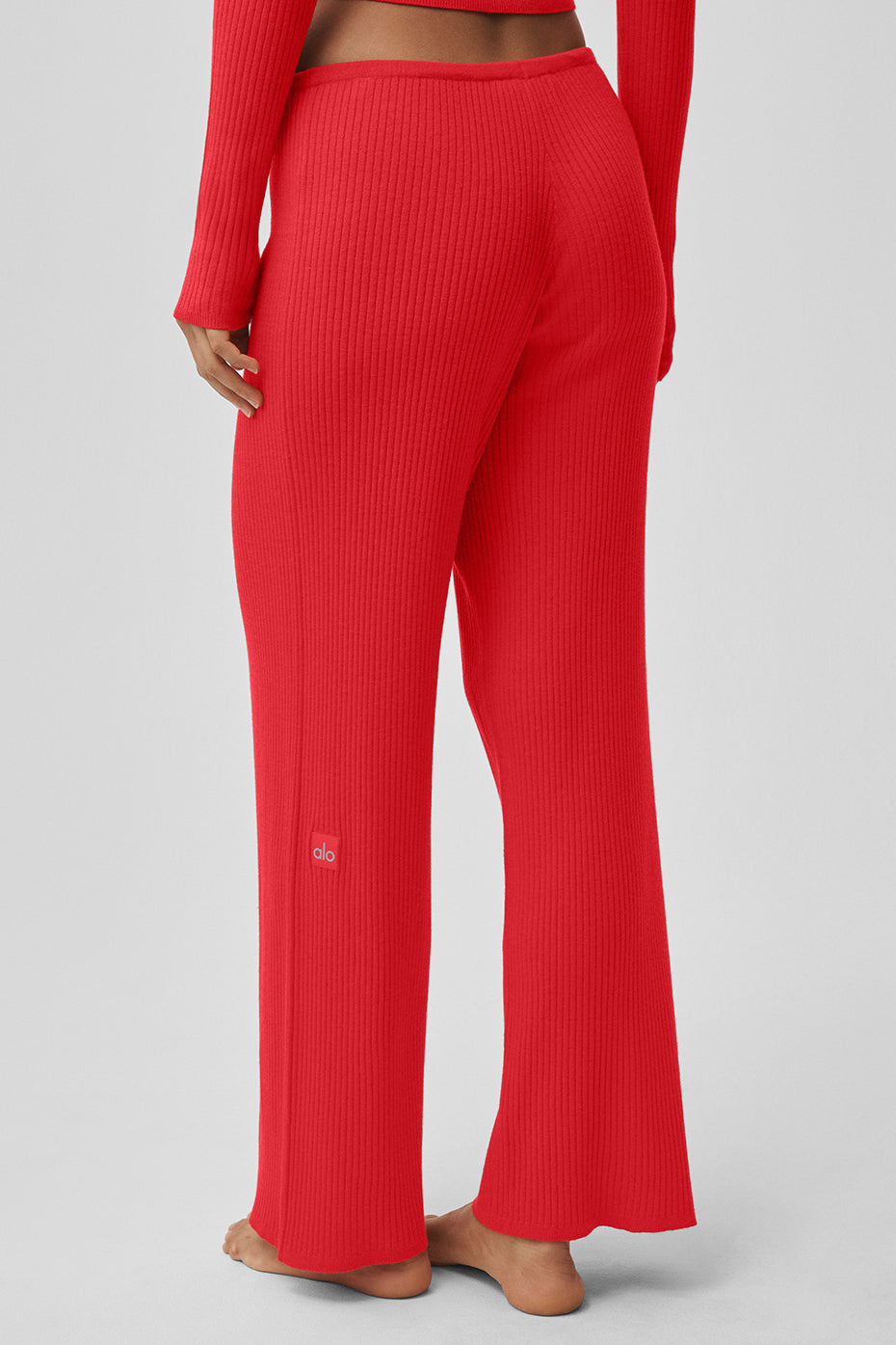 Alo Yoga Sweater Knit Mid-Rise Unwind Wide Leg Pant - Bright Red