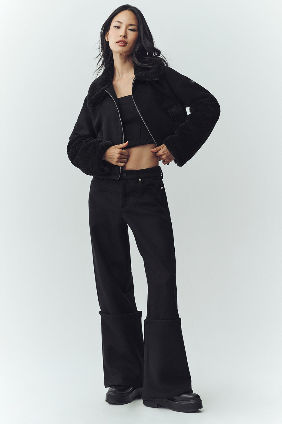 Alo Yoga Wool Blend Nightcap Wide Leg Pant - Black