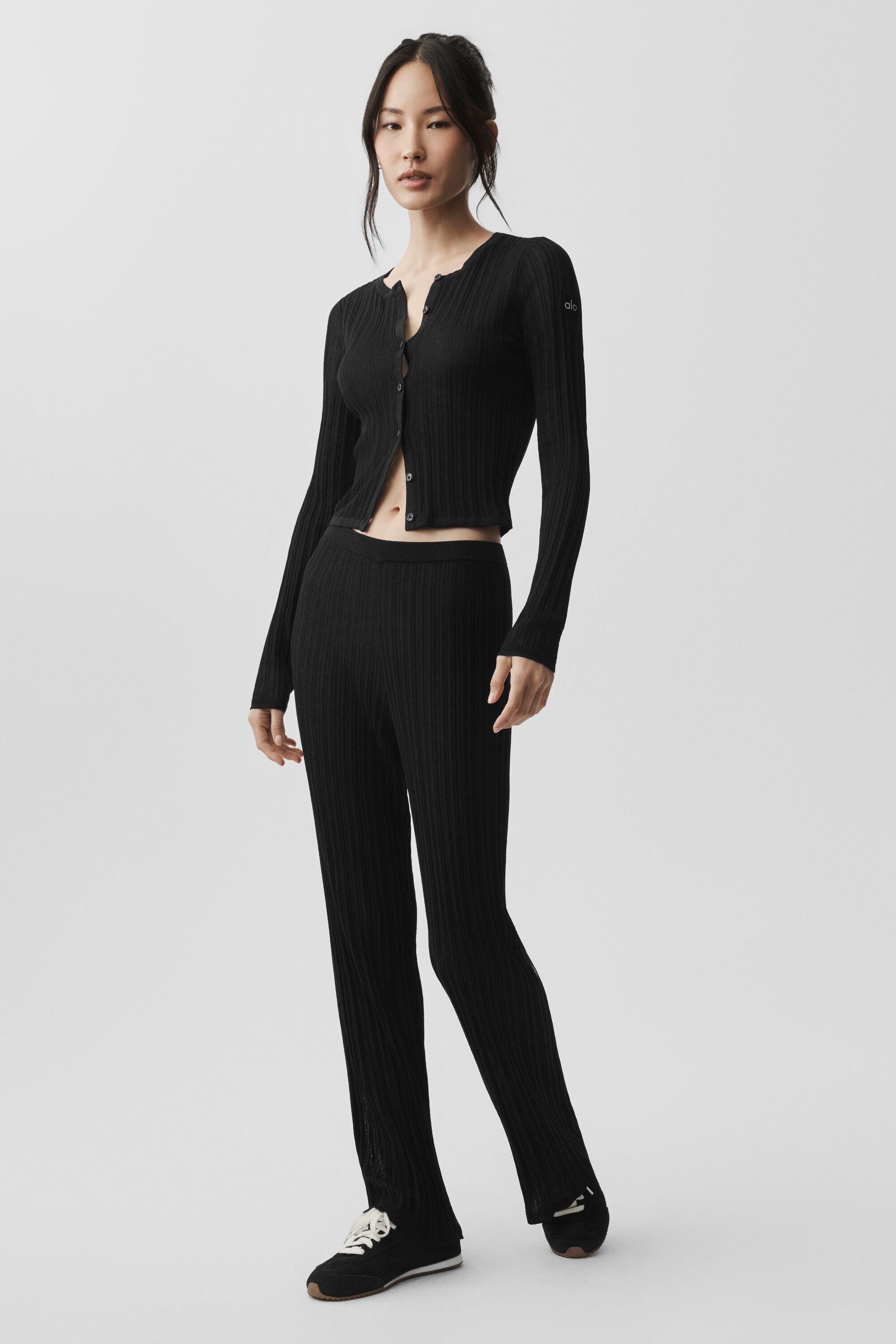 Alo Yoga Sweater High-Waist Sunlit Straight Leg Pant - Black