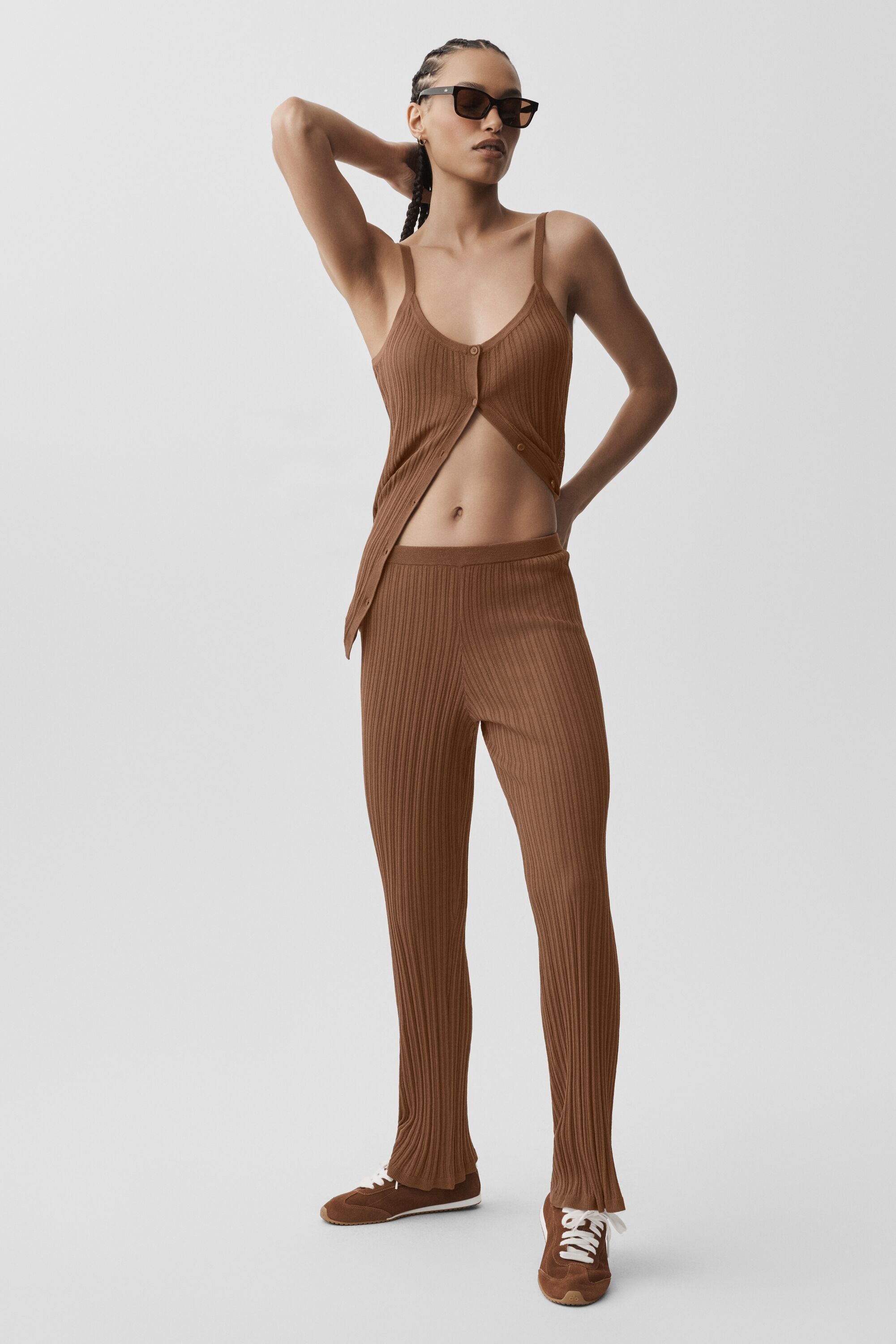 Alo Yoga Sweater High-Waist Sunlit Straight Leg Pant - Sun Kissed Brown