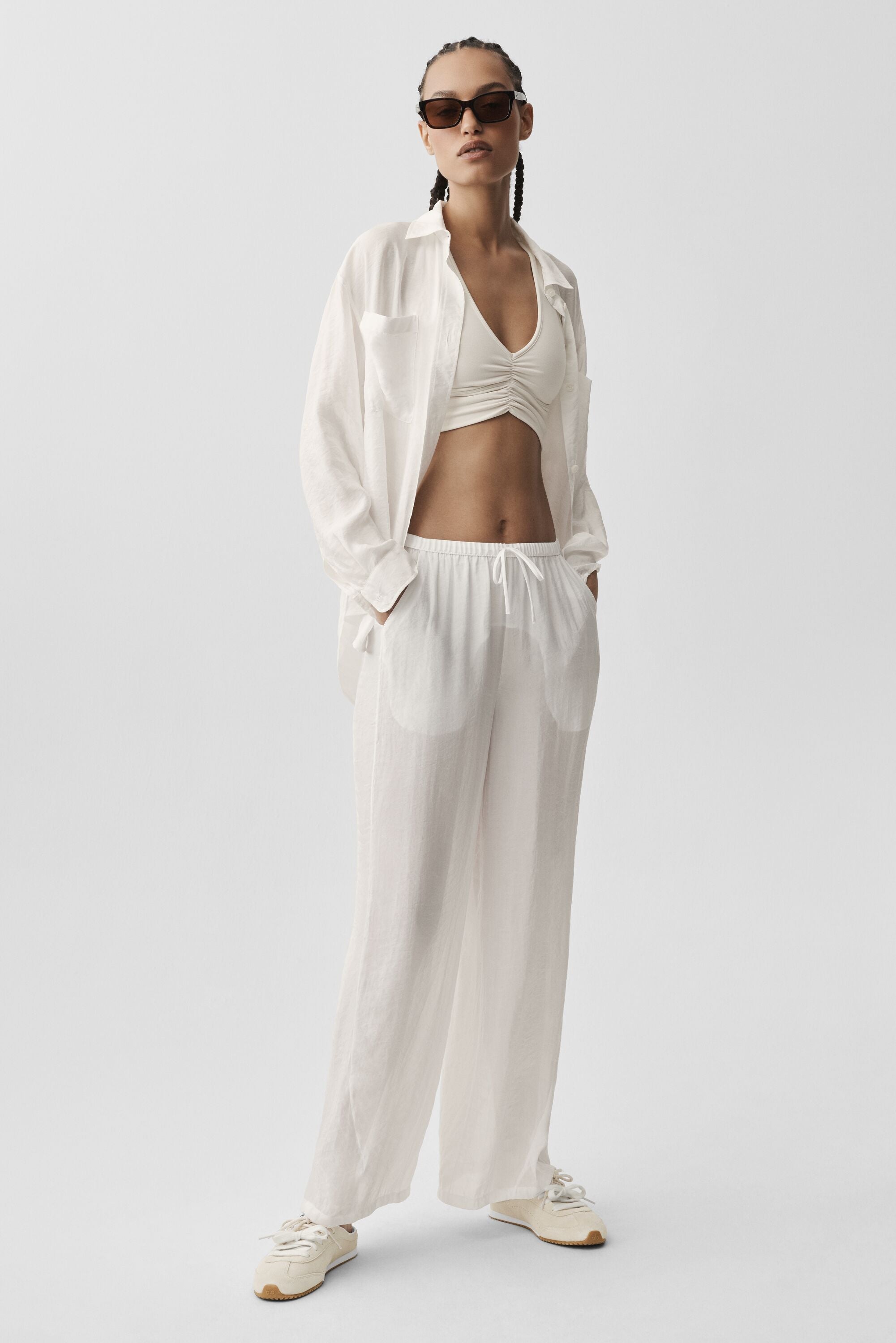 Alo Yoga Semi-Sheer Golden Hour High-Waist Straight Leg Pant - Ivory