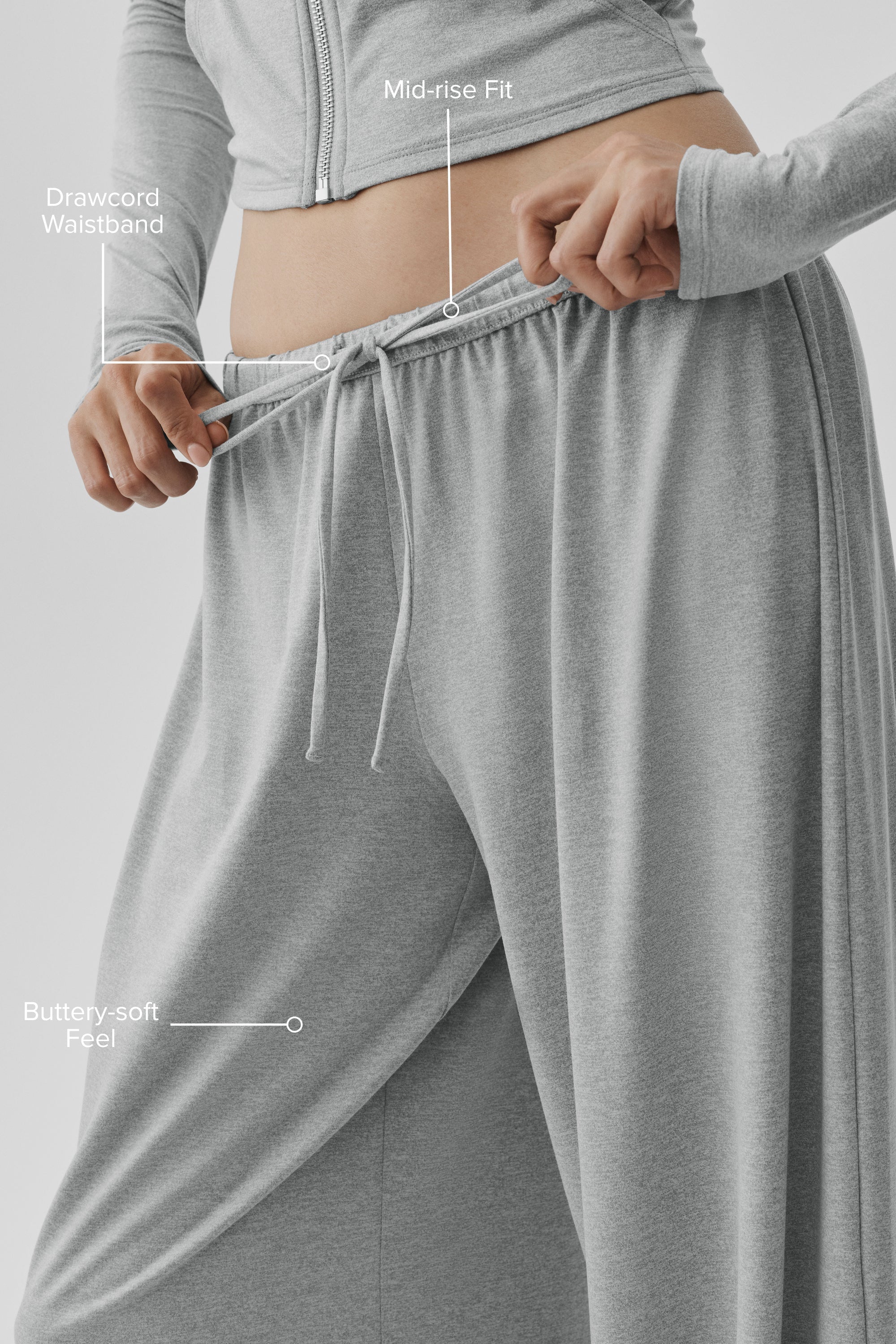 Alo Yoga Alosoft Mid-Rise Finesse Wide Leg Sweatpant - Vintage Athletic Heather