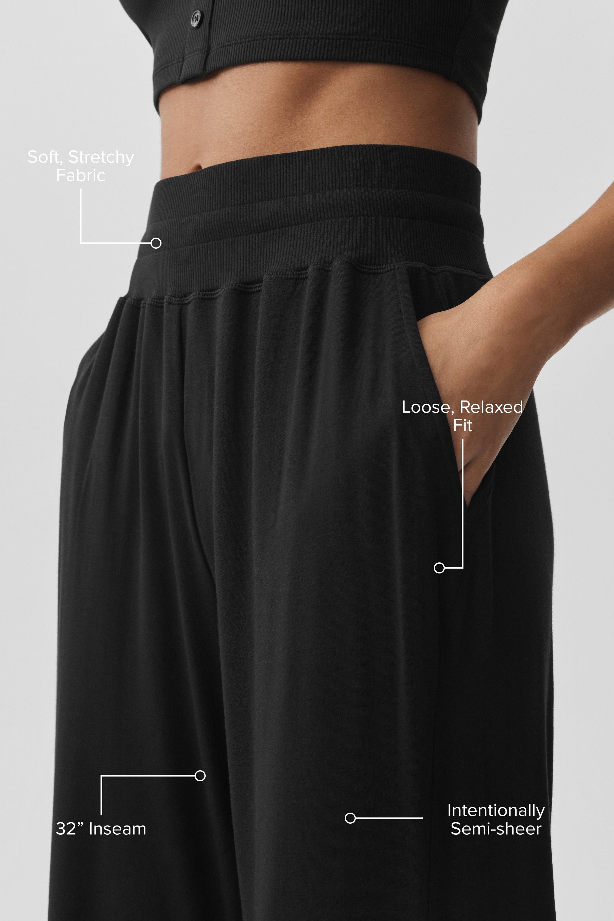Alo Yoga Semi-Sheer Delicate Lounge Flare Pant (Long) - Black