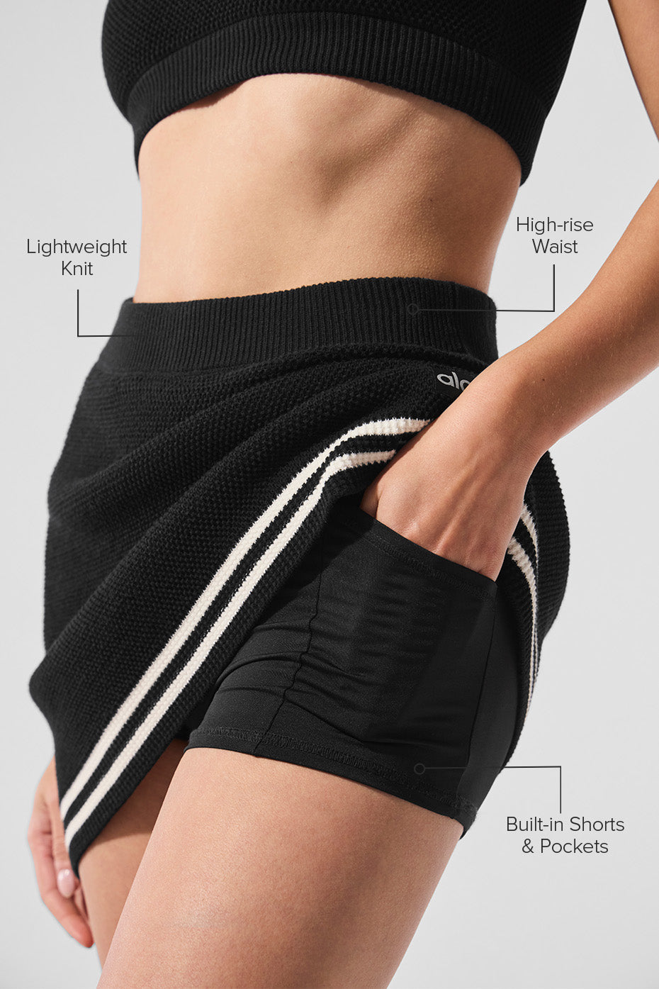 Alo Yoga Tennis Club Sweater Knit Skirt - Black/Ivory