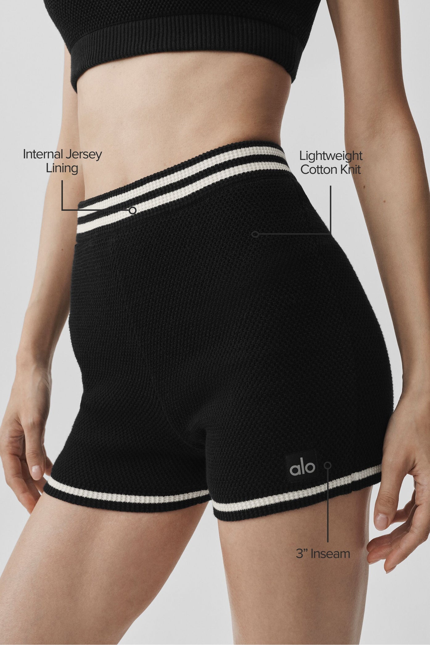 Alo Yoga Tennis Club Sweater Knit Hot Short - Black/Ivory
