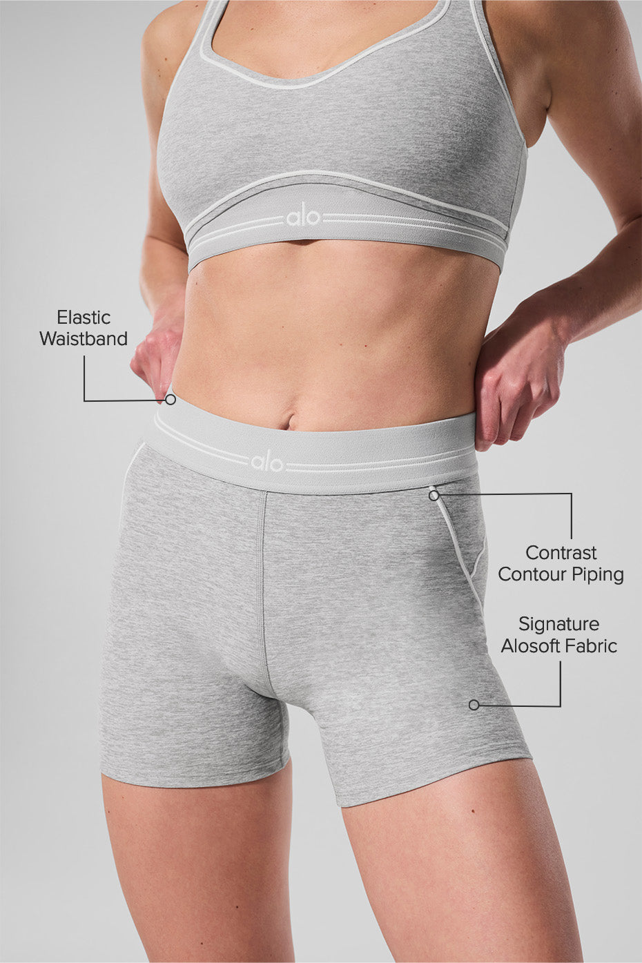 Alo Yoga 4" Alosoft High-Waist Heart Throb Short - Athletic Heather Grey/White
