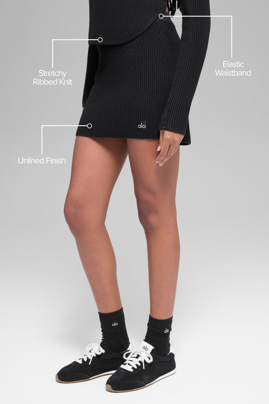 Alo Yoga Denim Knit High-Waist Skirt - Black/Anthracite
