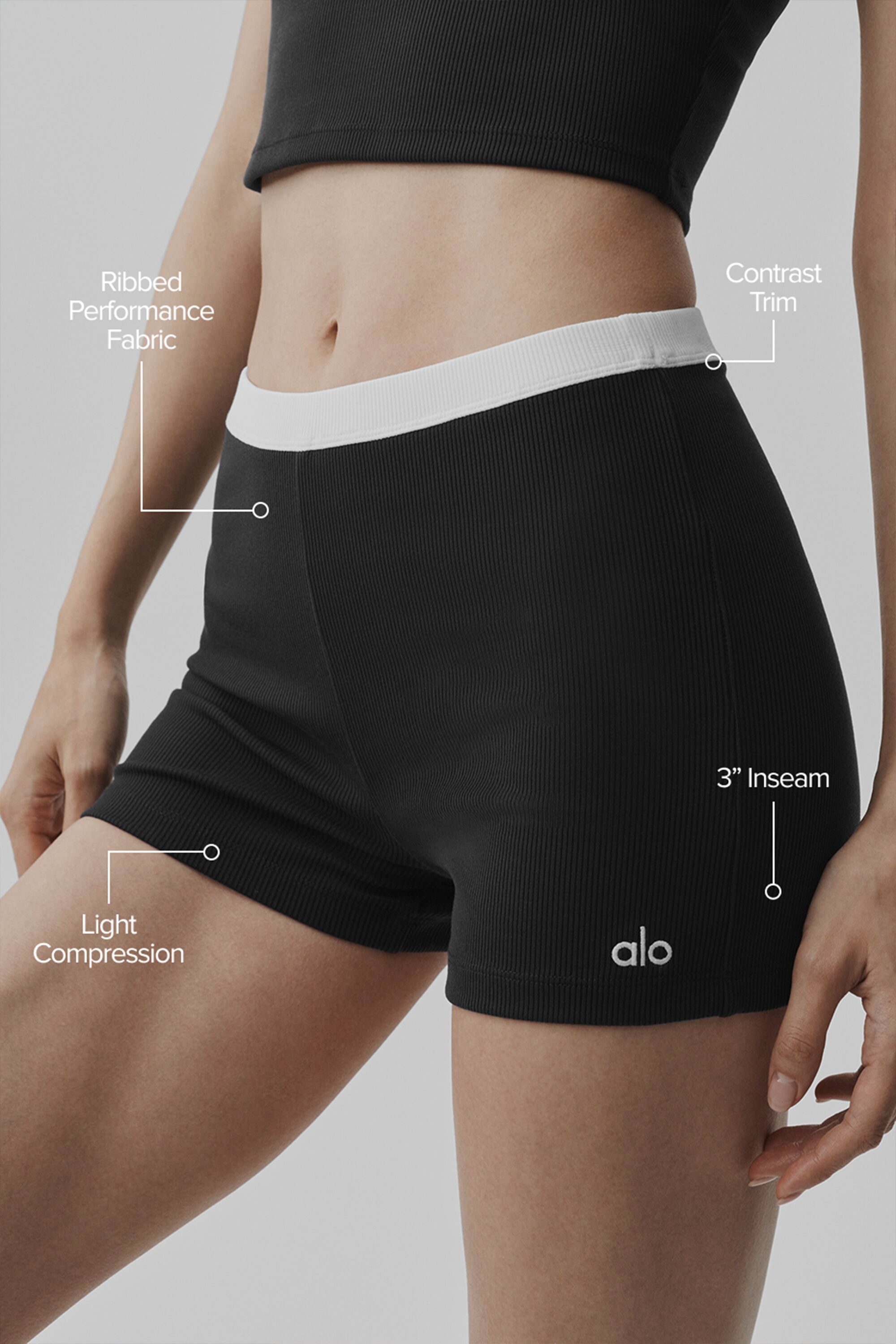 Alo Yoga Goddess Ribbed High-Waist First Pick Short - Black/White