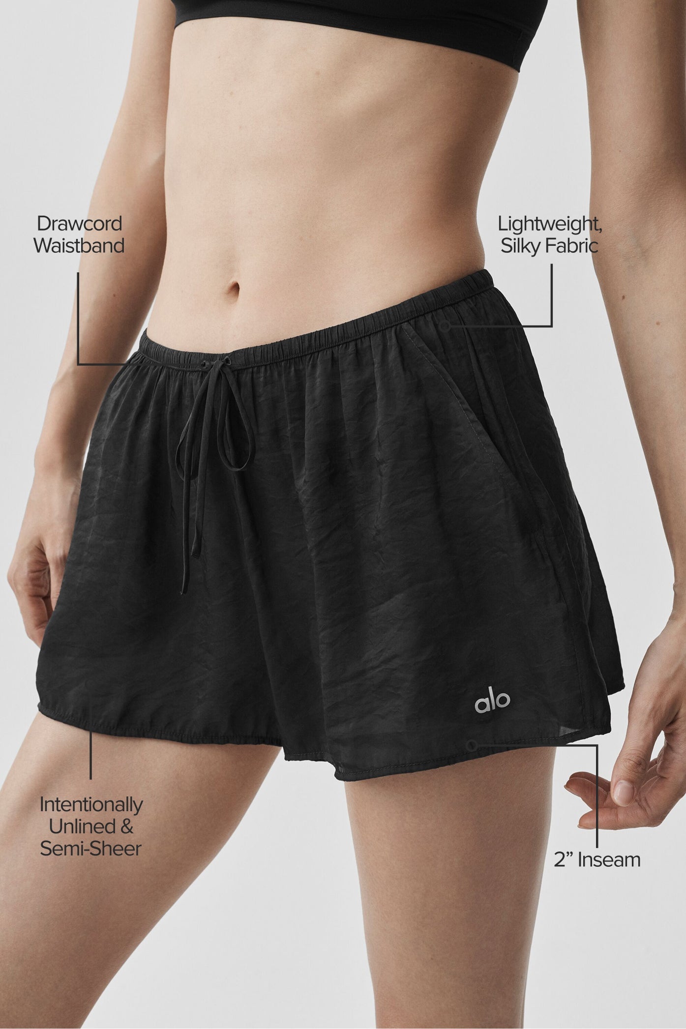 Alo Yoga Semi-Sheer Golden Hour Mid-Rise Short - Black