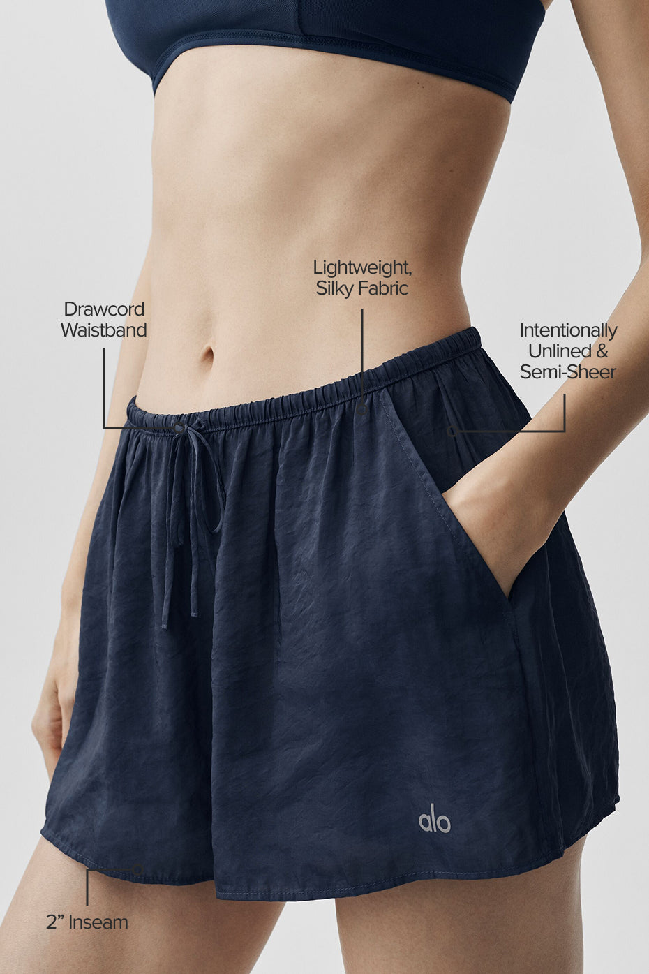 Alo Yoga Semi-Sheer Golden Hour Mid-Rise Short - Navy
