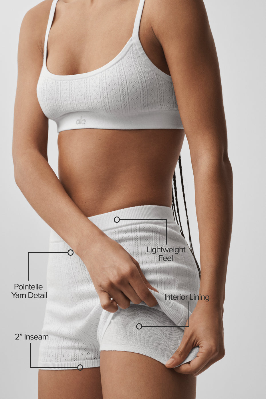 Alo Yoga Pointelle Sweater Be Mine Hot Short - Semi Sheer White