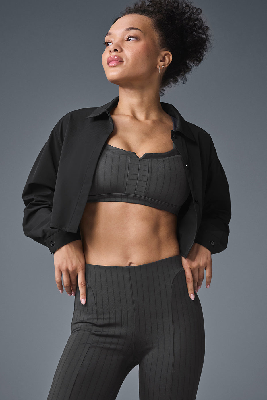 Alo Yoga Cropped Take Me Out Button Up - Black