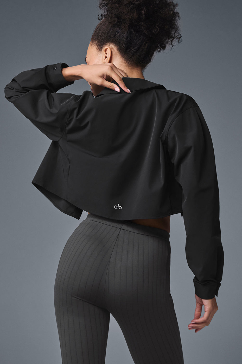 Alo Yoga Cropped Take Me Out Button Up - Black