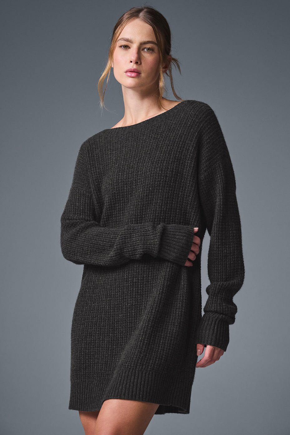 Alo Yoga Cashmere Plush Waffle Dress - Dark Heather Grey