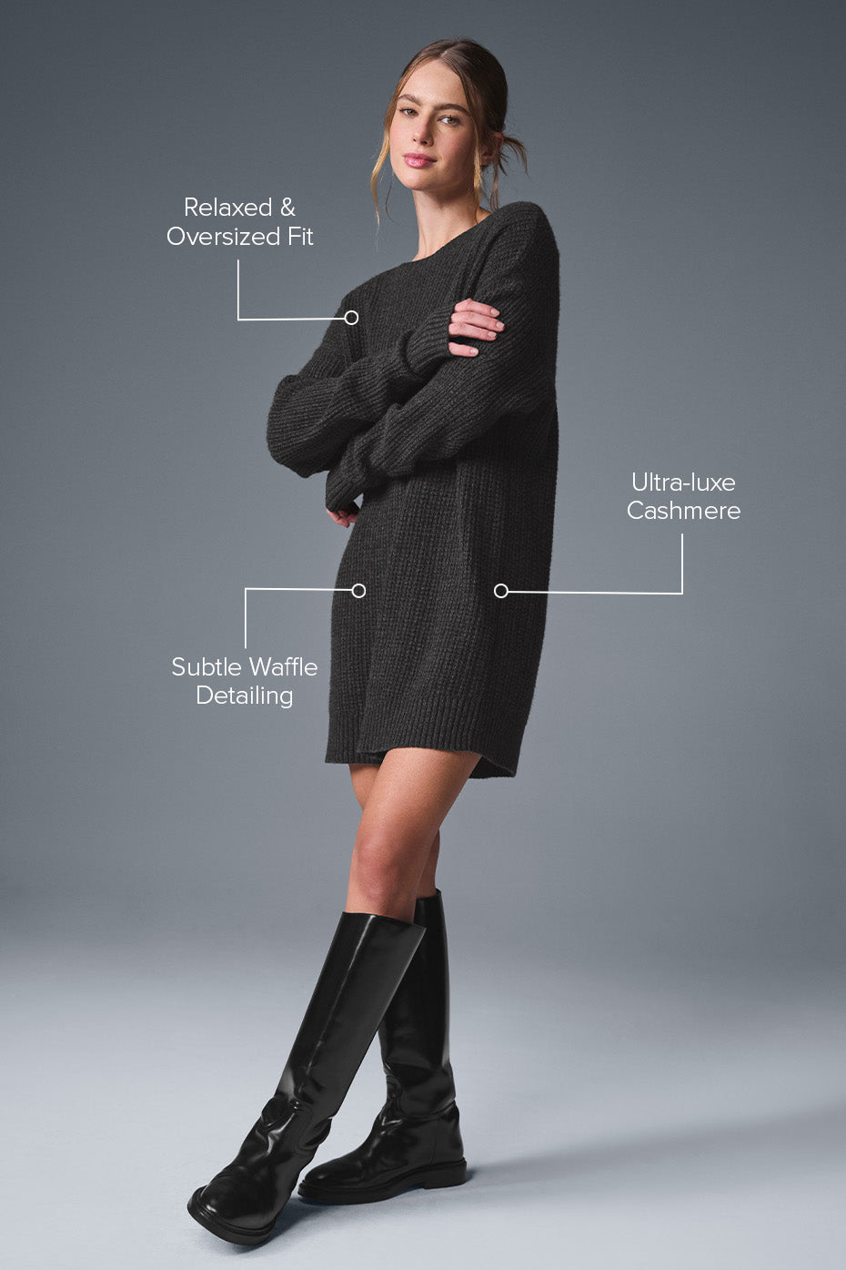 Alo Yoga Cashmere Plush Waffle Dress - Dark Heather Grey