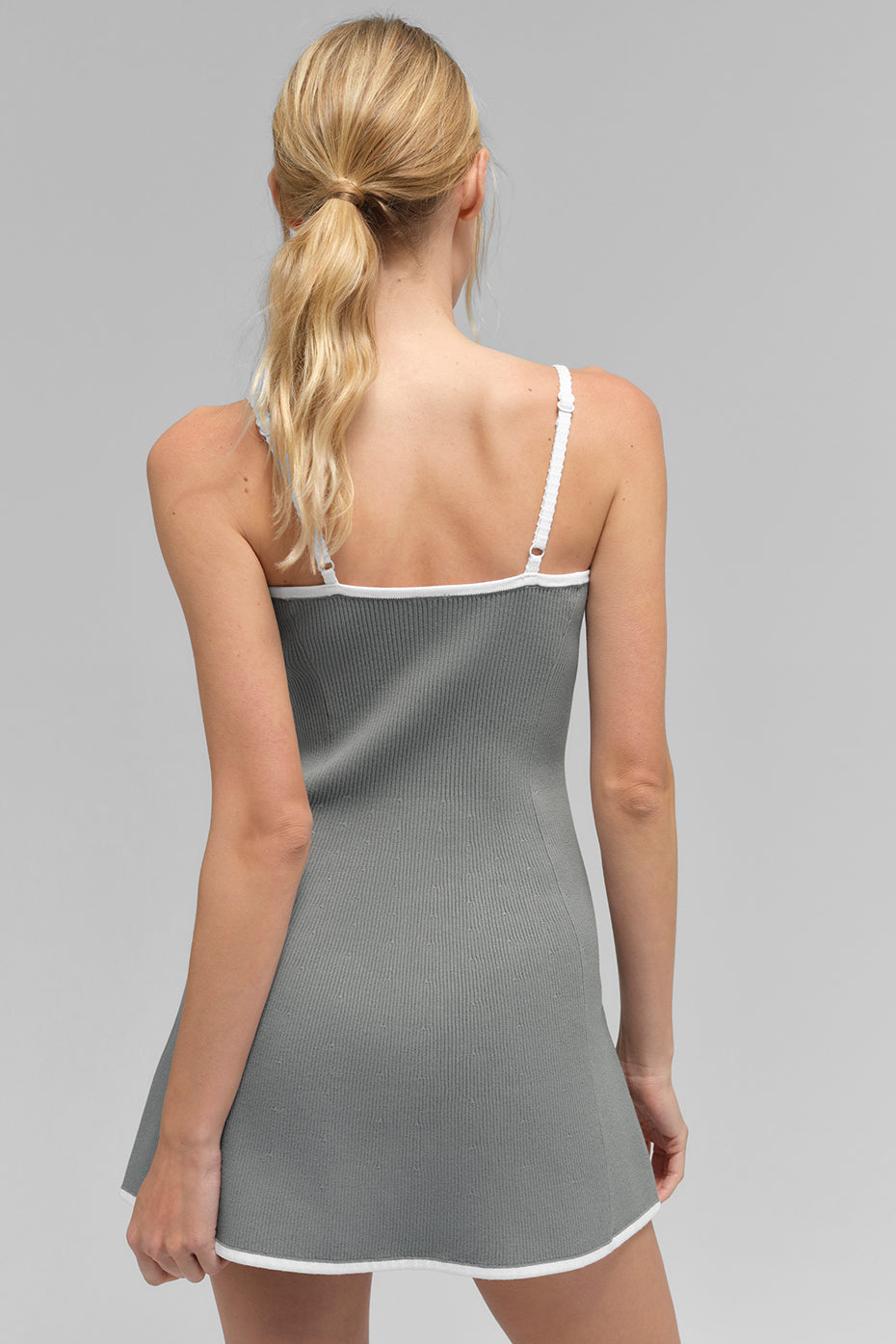 Alo Yoga Ribbed Sweater Knit Highline Dress - Lunar Grey/White