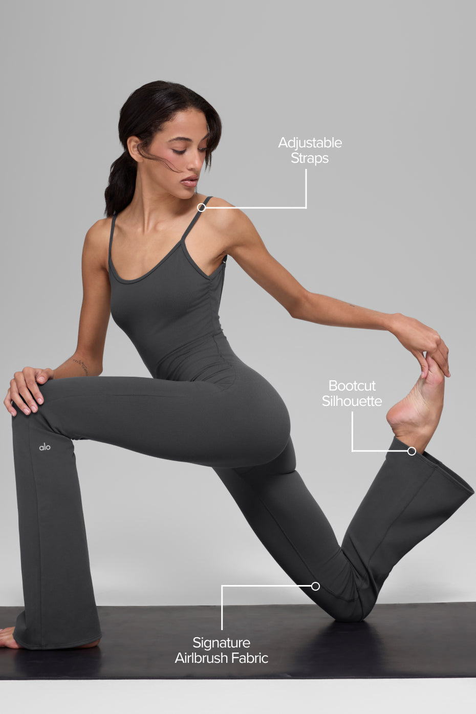 Alo Yoga Airbrush Bootcut One And Done Onesie - Anthracite